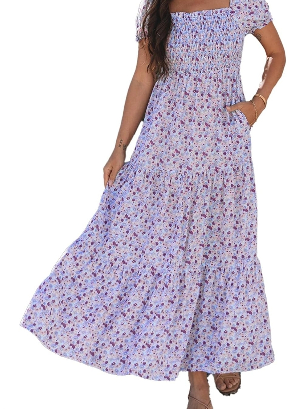 Floral Gathered Waist Maxi Dress NWOT